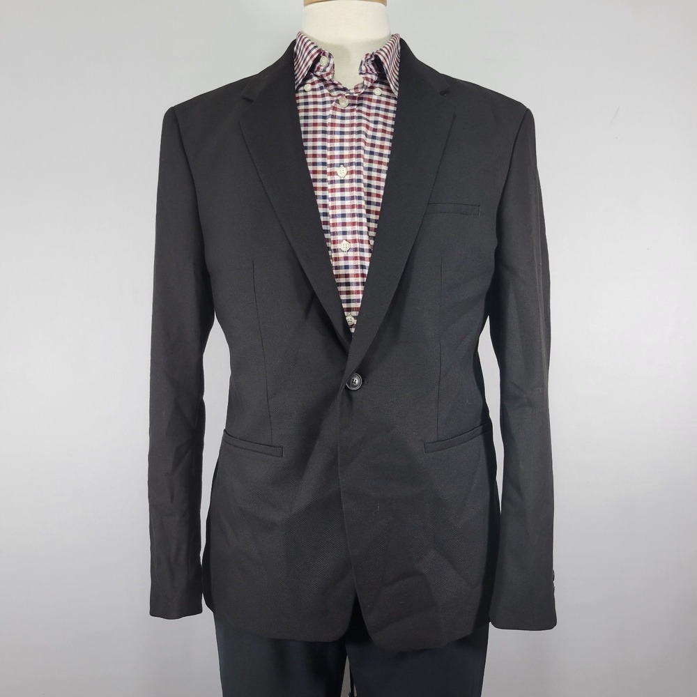 ZARA Men's Sport Coat Blazer Single Button Solid Black Poly Blend Size 42R